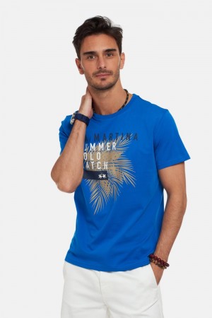 T Shirt La Martina ανδρικα Regular-fit βαμβακερα μπλε | AEK-6697