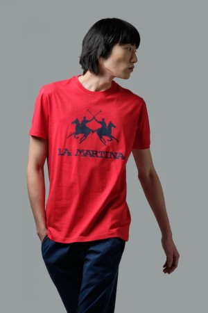 T Shirt La Martina ανδρικα Regular-fit βαμβακερα κοκκινα | IAE-9775