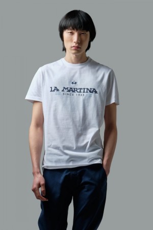 T Shirt La Martina ανδρικα Regular-fit βαμβακερα ασπρα | IVG-8198