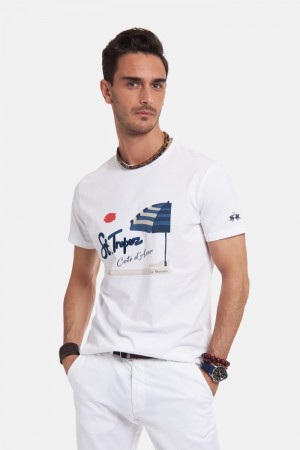 T Shirt La Martina ανδρικα Regular-fit βαμβακερα ασπρα | QBJ-8168