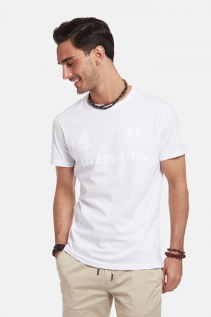 T Shirt La Martina ανδρικα Regular-fit βαμβακερα ασπρα | VXK-6494