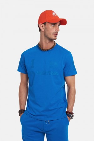 T Shirt La Martina ανδρικα Regular-fit βαμβακερα μπλε | WRM-2714