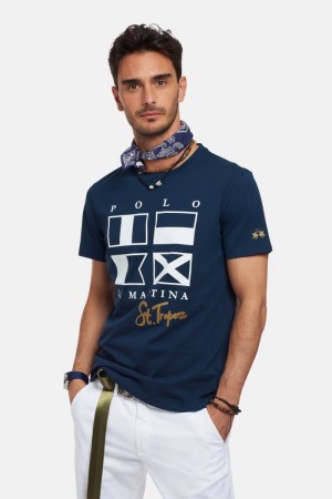 T Shirt La Martina ανδρικα Regular-fit βαμβακερα σκουρο μπλε | PPW-3019