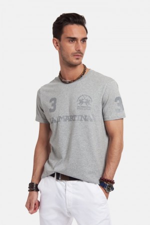 T Shirt La Martina ανδρικα Regular-fit βαμβακερα ανοιχτο γκρι | XUR-3653