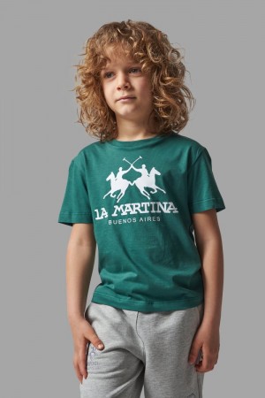 T Shirt La Martina παιδικα κλασικα βαμβακερα πρασινο | YWF-6700