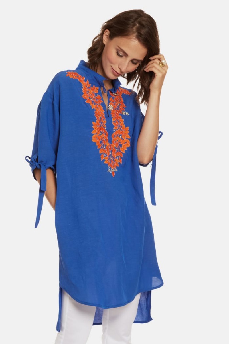 Kaftan La Martina γυναικεια Regular-fit Linen-blend μπλε | RGY-4135