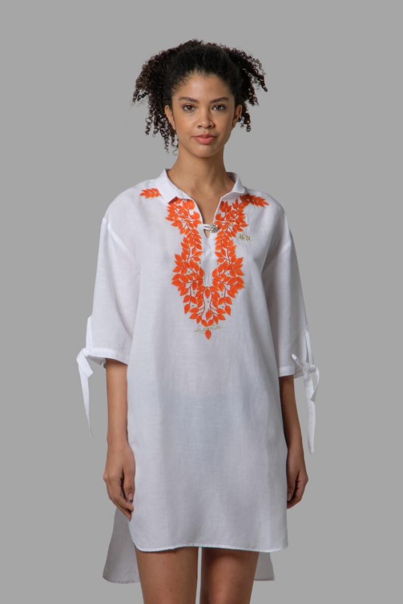 Kaftan La Martina γυναικεια Regular-fit Linen-blend ασπρα | ZDQ-7013