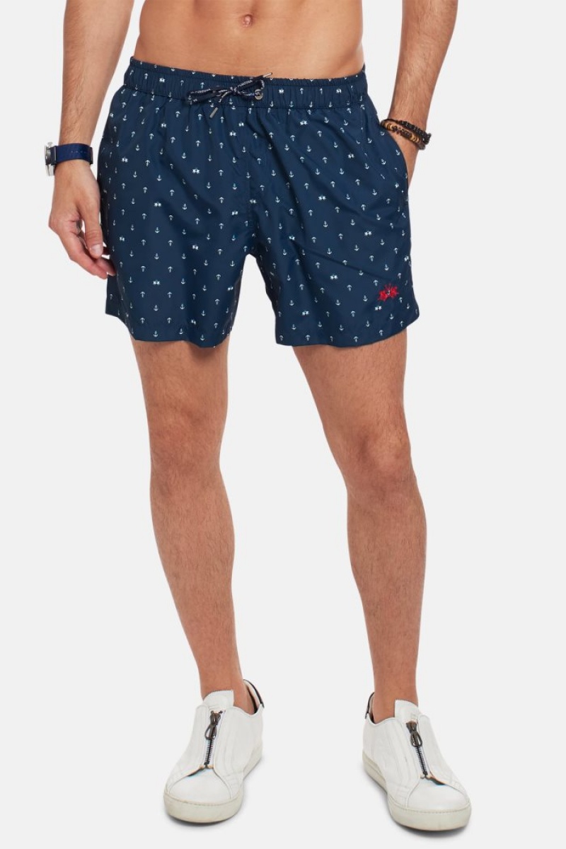 Swim Shorts La Martina ανδρικα Regular-fit σκουρο μπλε ασπρα | RXF-6222