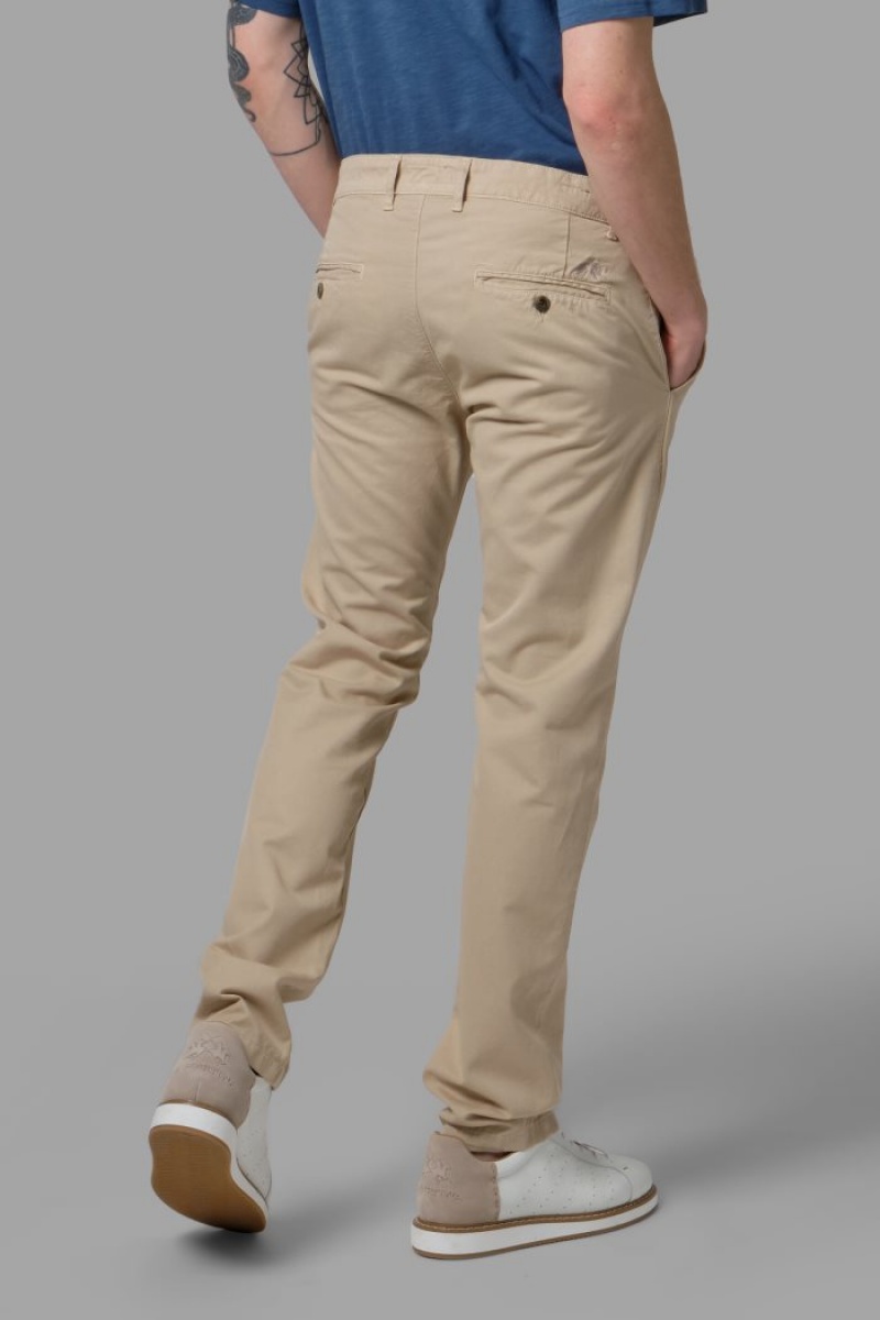 Παντελόνι Chino La Martina ανδρικα Slim-fit Linen-blend Μπεζ | TVE-5982