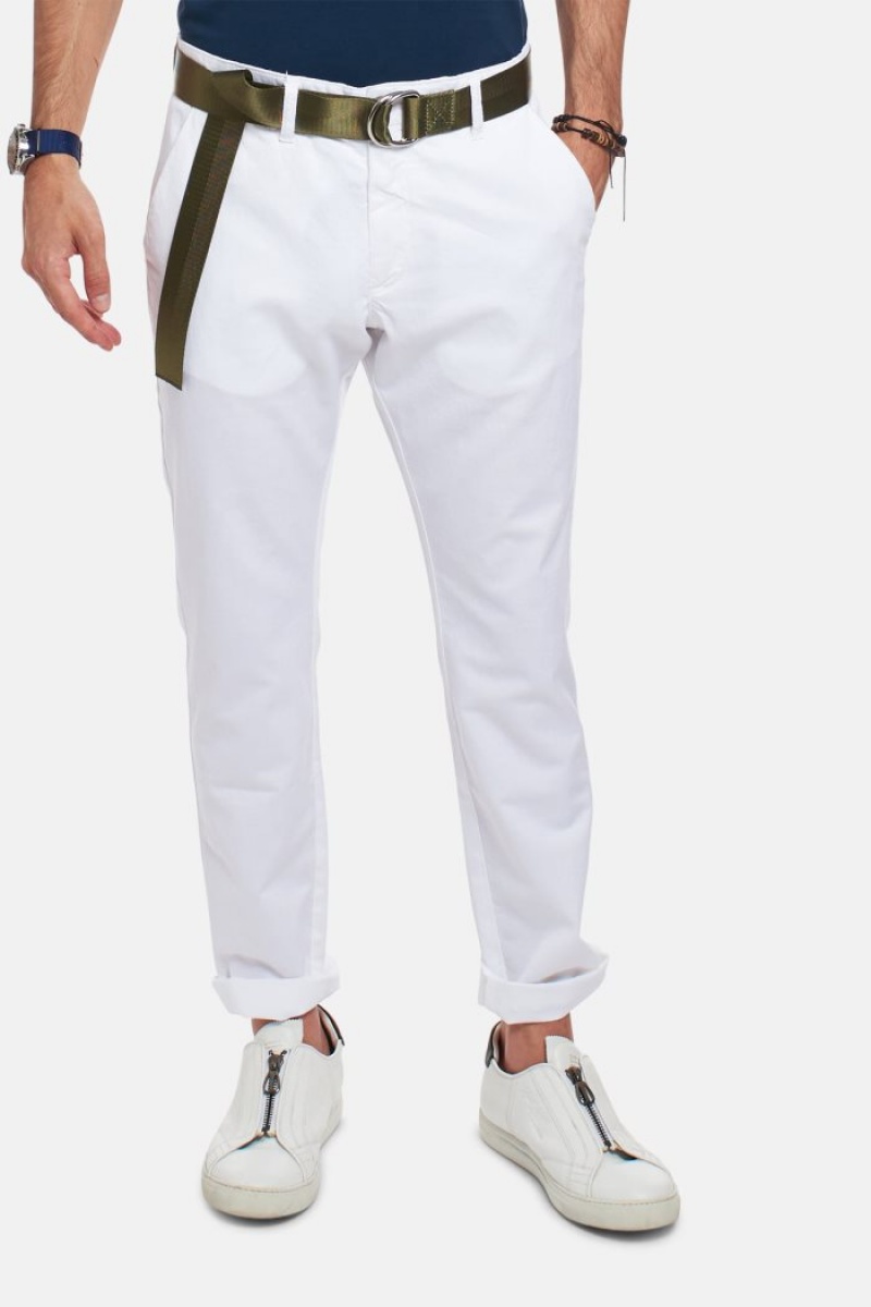 Παντελόνι Chino La Martina ανδρικα Slim-fit Linen-blend ασπρα | HPH-0188