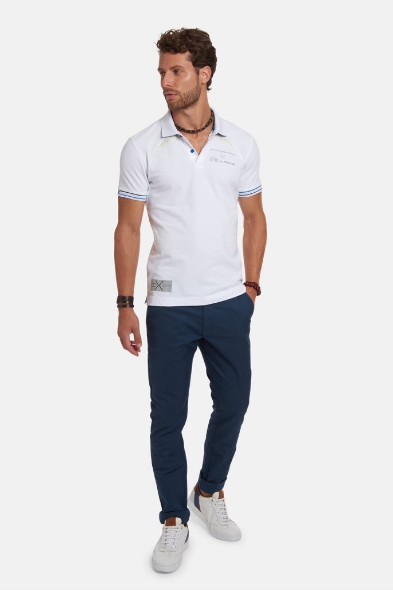 Παντελόνι Chino La Martina ανδρικα Slim-fit Linen-blend σκουρο μπλε | YCG-5480