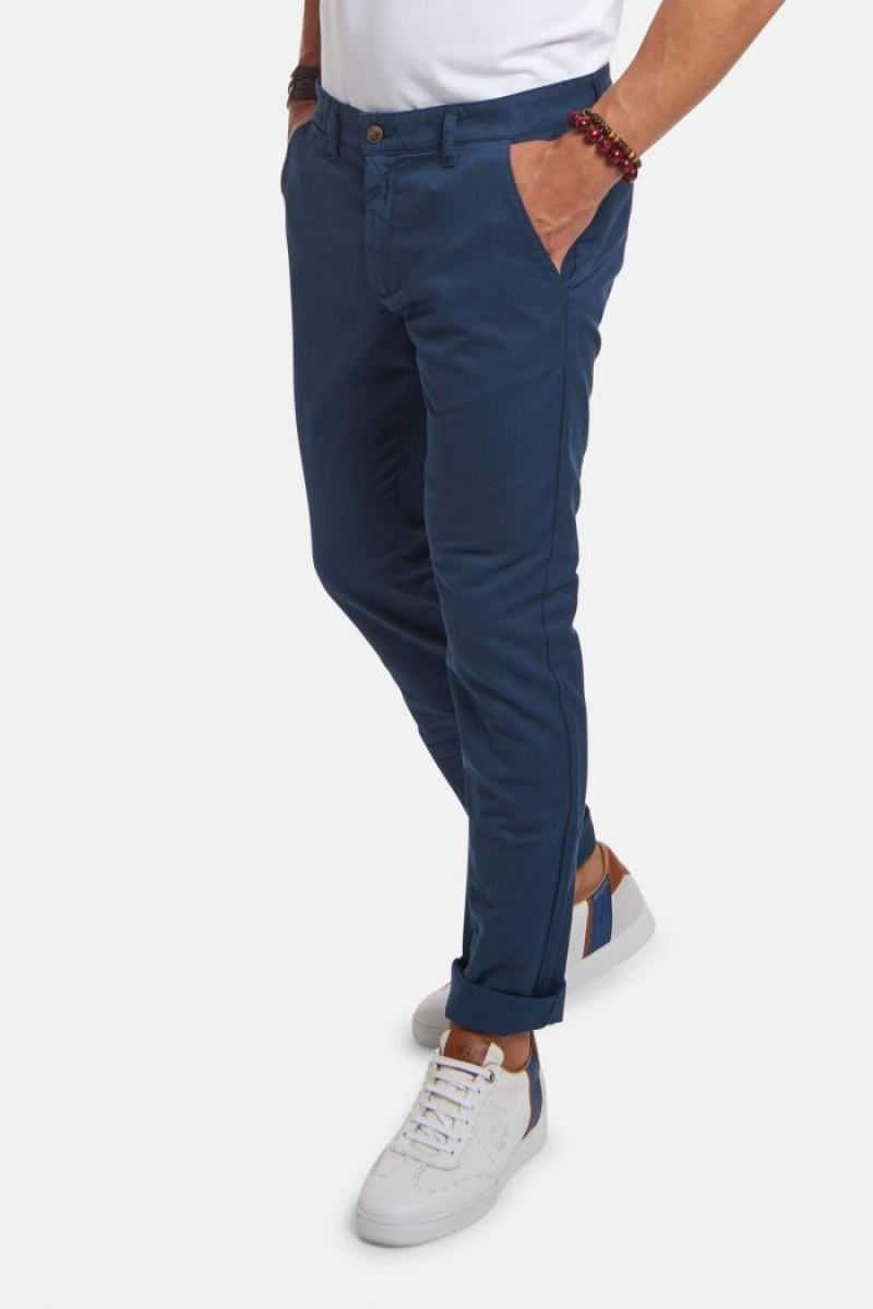 Παντελόνι Chino La Martina ανδρικα Slim-fit Linen-blend σκουρο μπλε | YCG-5480