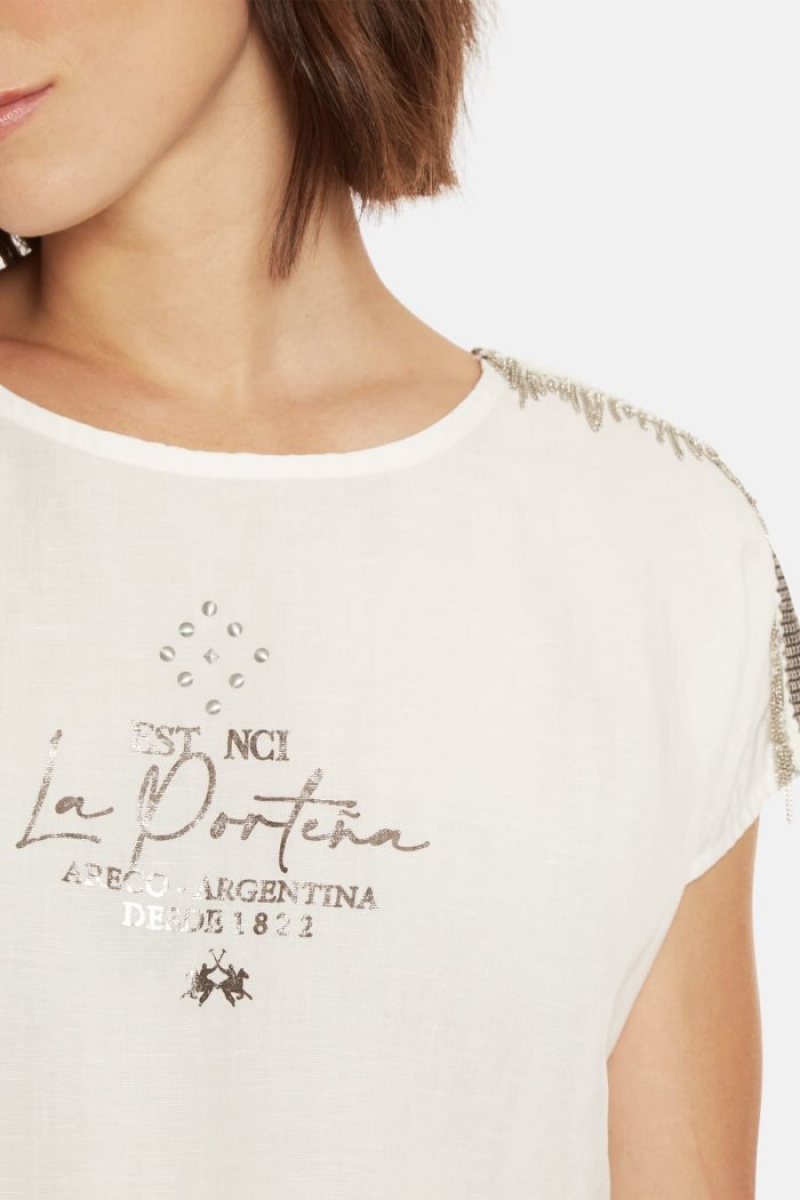 T Shirt La Martina γυναικεια Regular-fit Linen-blend ασπρα | UJH-5620