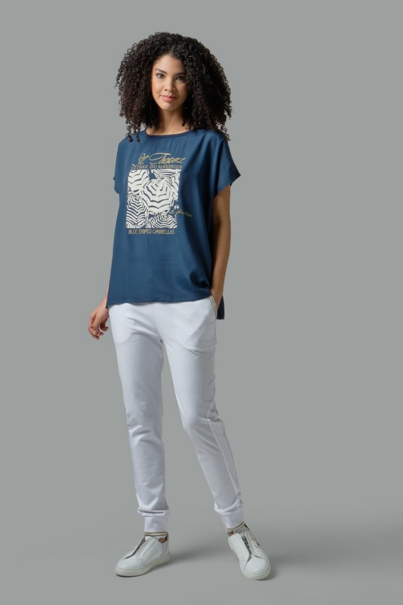 T Shirt La Martina γυναικεια Regular-fit Viscose σκουρο μπλε | LQG-4004