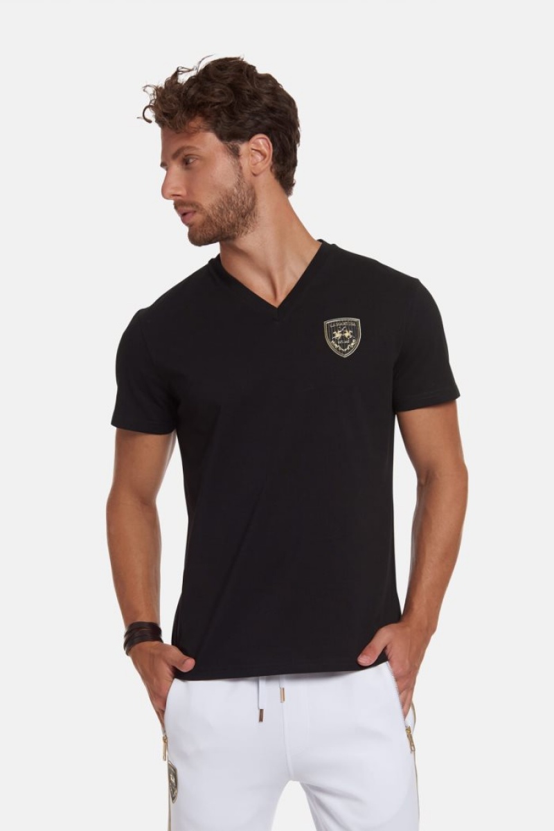 T Shirt La Martina ανδρικα Regular-fit βαμβακερα μαυρα | WAH-6667