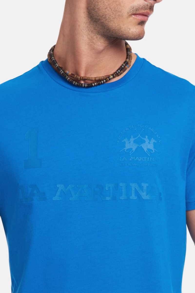 T Shirt La Martina ανδρικα Regular-fit βαμβακερα μπλε | WRM-2714