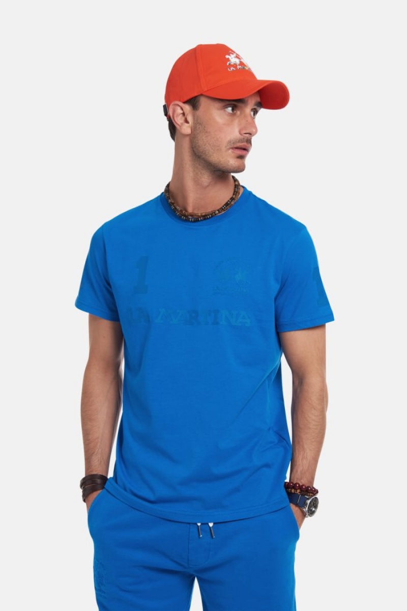 T Shirt La Martina ανδρικα Regular-fit βαμβακερα μπλε | WRM-2714