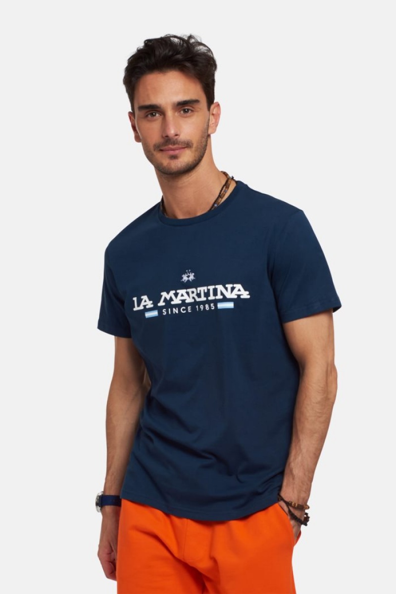 T Shirt La Martina ανδρικα Regular-fit βαμβακερα σκουρο μπλε | JZB-1384