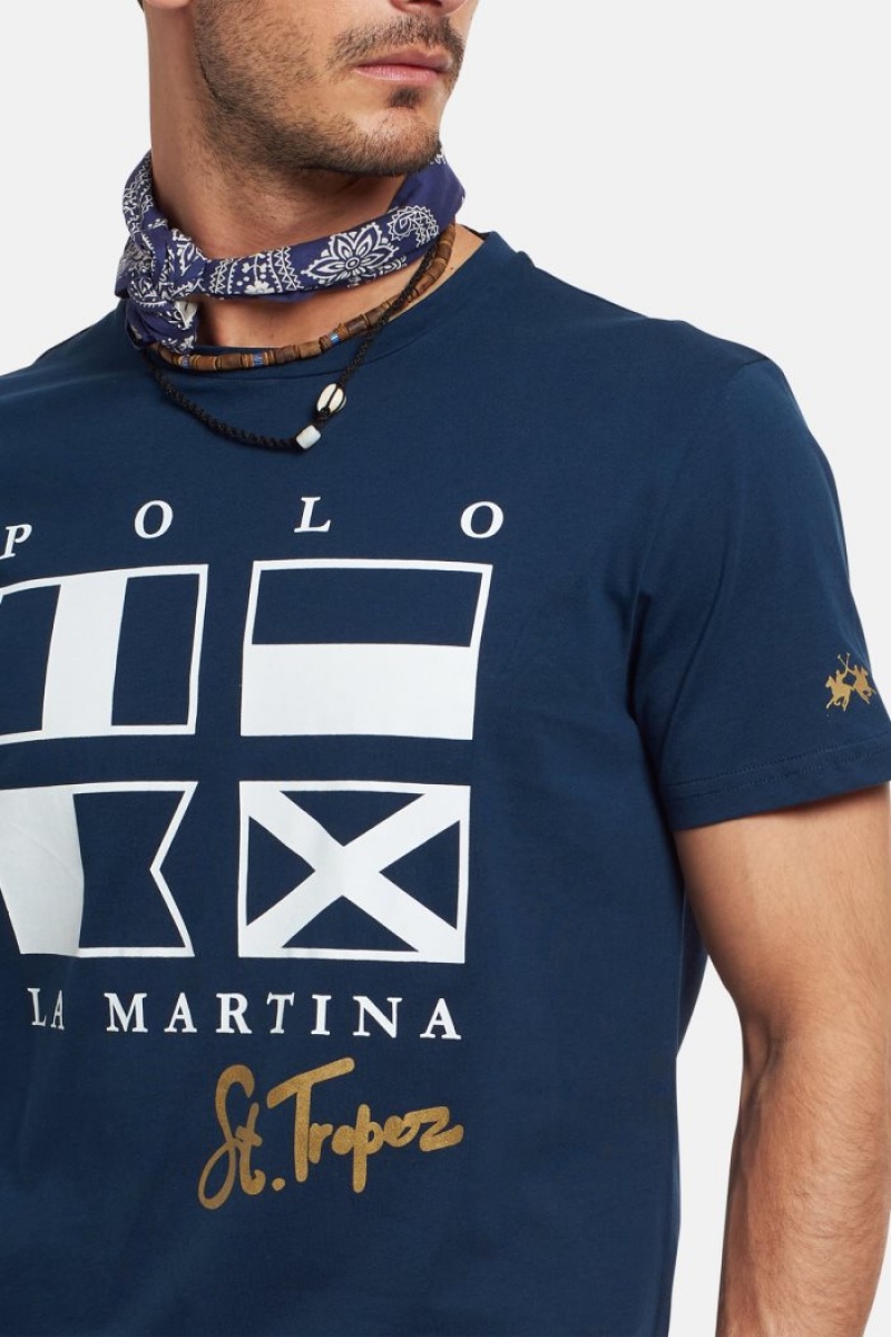 T Shirt La Martina ανδρικα Regular-fit βαμβακερα σκουρο μπλε | PPW-3019