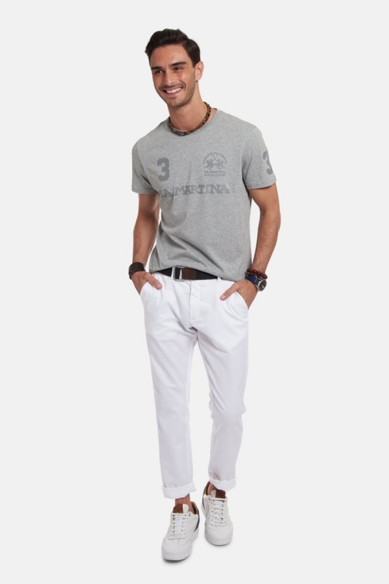 T Shirt La Martina ανδρικα Regular-fit βαμβακερα ανοιχτο γκρι | XUR-3653