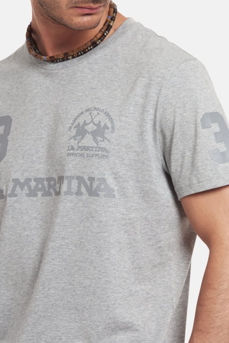 T Shirt La Martina ανδρικα Regular-fit βαμβακερα ανοιχτο γκρι | XUR-3653