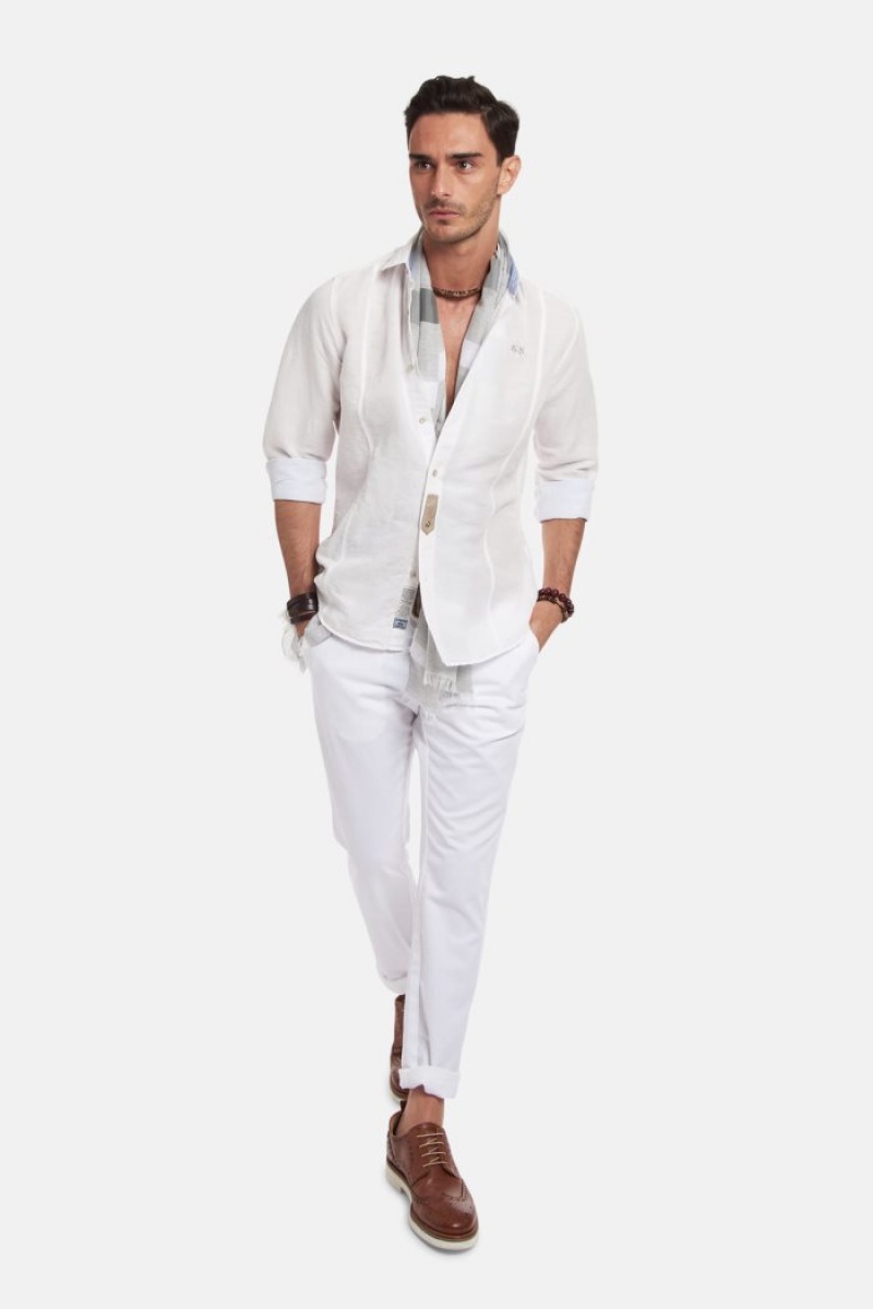 πουκαμισα La Martina ανδρικα Slim-fit Linen-blend ασπρα | FZO-1585