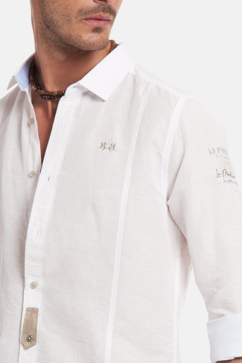 πουκαμισα La Martina ανδρικα Slim-fit Linen-blend ασπρα | FZO-1585