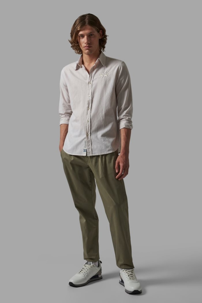 πουκαμισα La Martina ανδρικα Slim-fit Linen-blend γκρι | UPL-5454