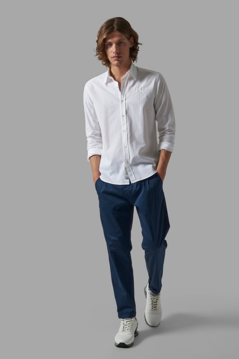 πουκαμισα La Martina ανδρικα Slim-fit Linen-blend ασπρα | VLA-2687