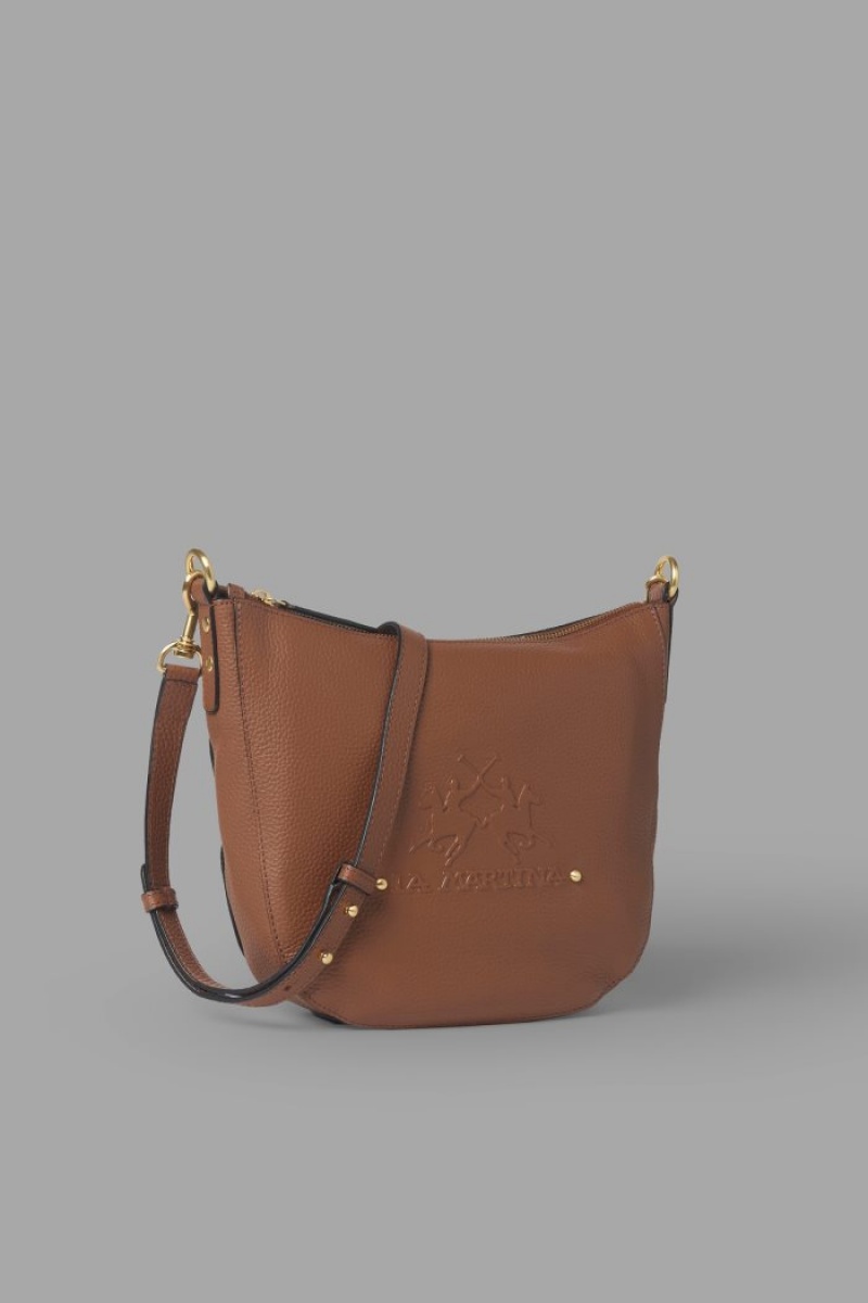 τσαντα La Martina γυναικεια δερματινα Crossbody Half-moon καφε | WEV-7226