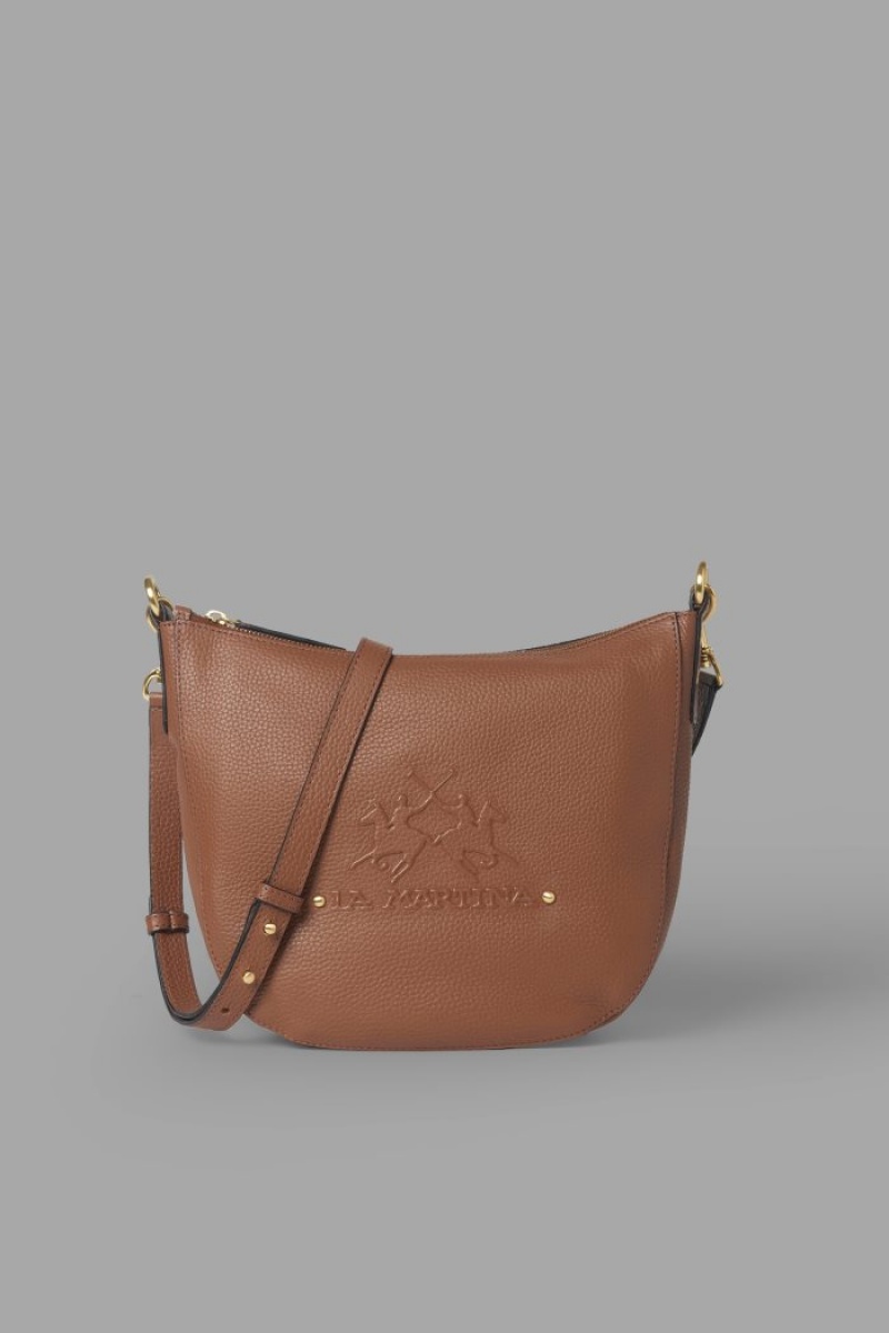 τσαντα La Martina γυναικεια δερματινα Crossbody Half-moon καφε | WEV-7226