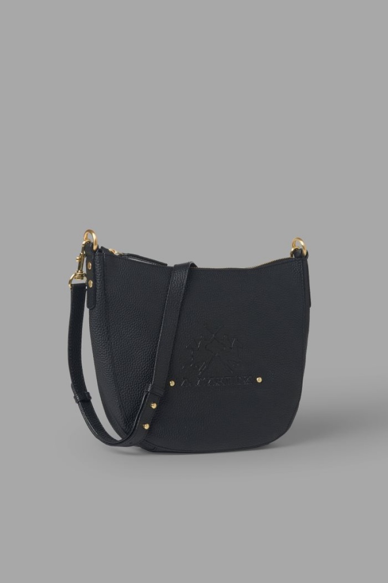 τσαντα La Martina γυναικεια δερματινα Crossbody Half-moon μαυρα | XYM-4900