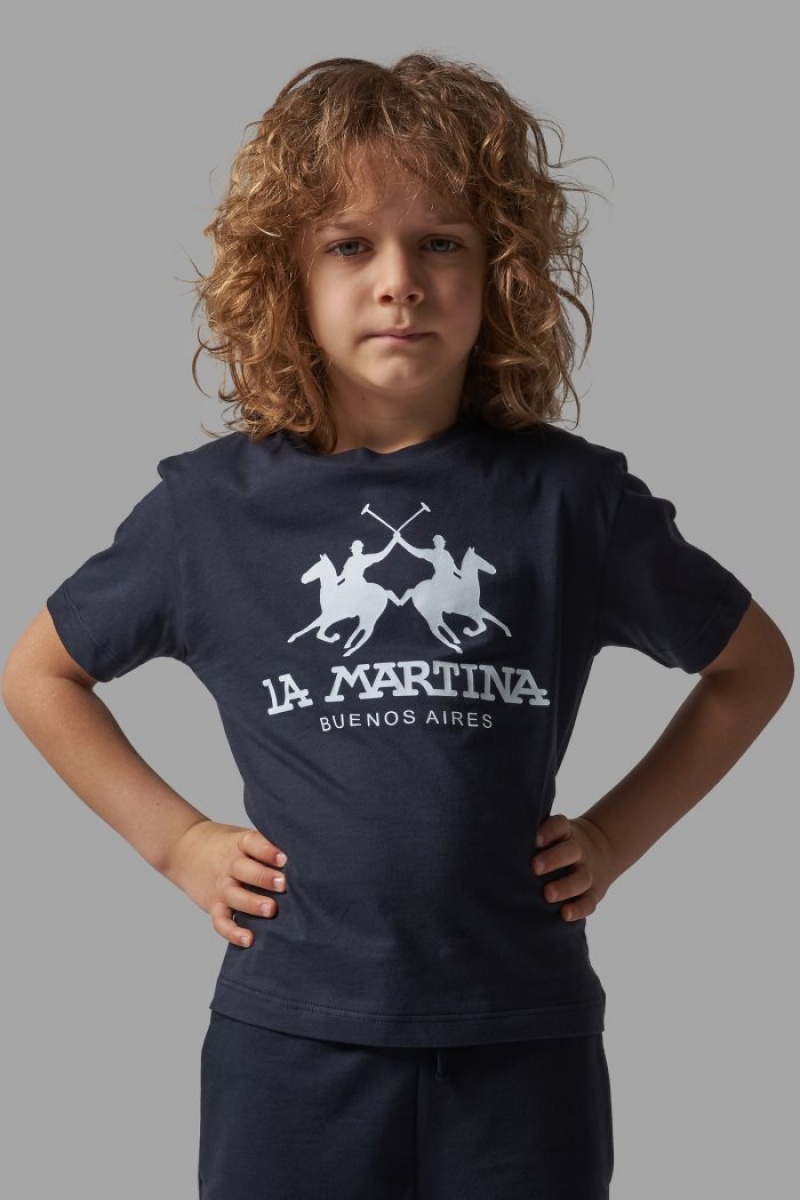 T Shirt La Martina παιδικα κλασικα βαμβακερα μπλε | GHX-2559