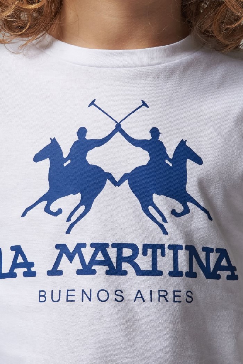 T Shirt La Martina παιδικα κλασικα βαμβακερα ασπρα μπλε | XYN-1377