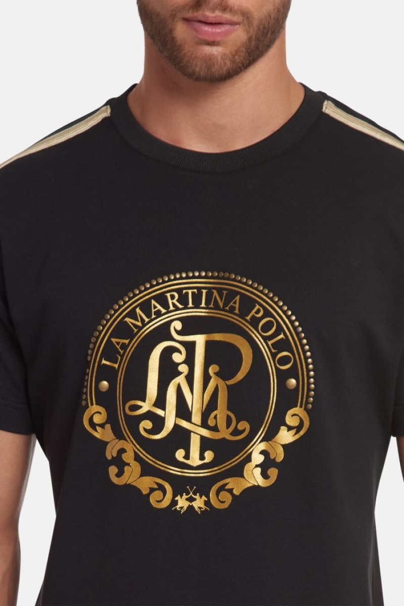 T Shirt La Martina ανδρικα Ανεση-fit 100% βαμβακερα μαυρα | WJJ-5199