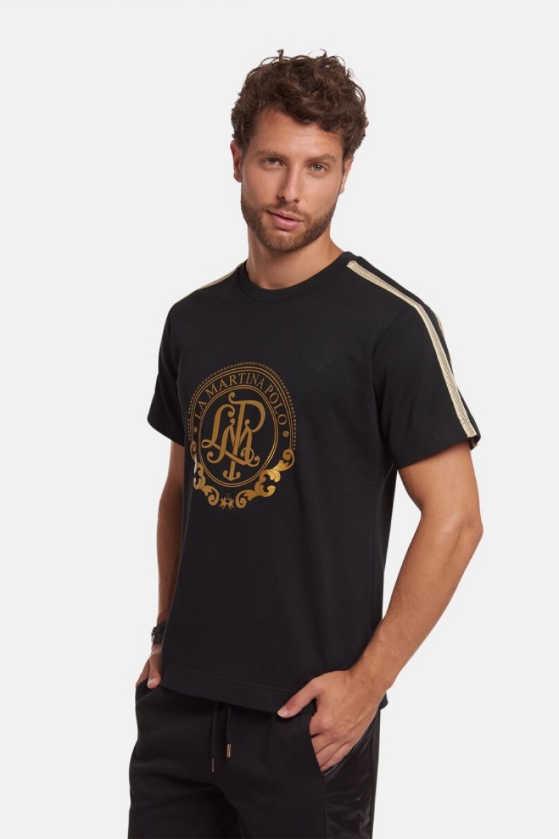 T Shirt La Martina ανδρικα Ανεση-fit 100% βαμβακερα μαυρα | WJJ-5199