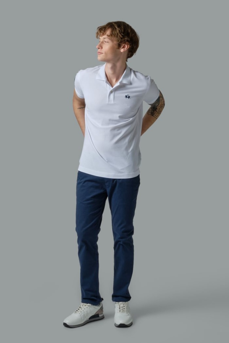 Μπλουζακια Πολο La Martina ανδρικα Slim-fit Stretch Piqué ασπρα | TQR-4264